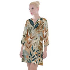 Leaves Pattern Floral Open Neck Shift Dress by Salmanaz77