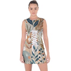 Leaves Pattern Floral Lace Up Front Bodycon Dress by Salmanaz77