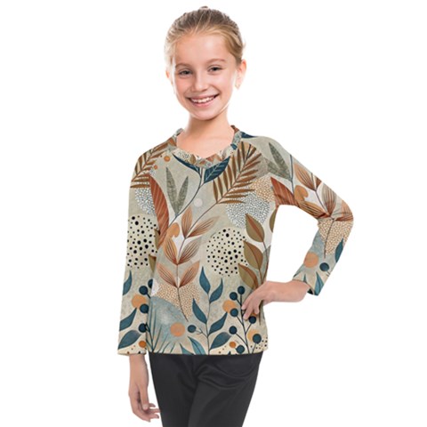 Leaves Pattern Floral Kids  Long Mesh T-shirt by Salmanaz77