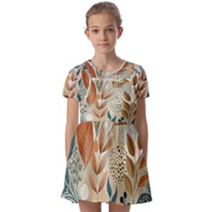 Leaves Pattern Floral Kids  Short Sleeve Pinafore Style Dress by Salmanaz77