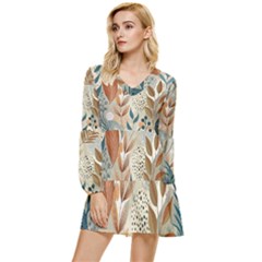 Leaves Pattern Floral Tiered Long Sleeve Mini Dress by Salmanaz77