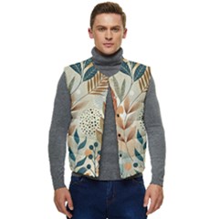 Leaves Pattern Floral Men s Button Up Puffer Vest	