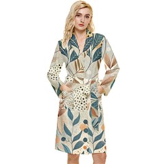 Leaves Pattern Floral Long Sleeve Velvet Robe by Salmanaz77