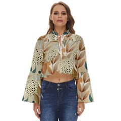 Leaves Pattern Floral Boho Long Bell Sleeve Top