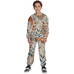 Leaves Pattern Floral Kids  Sweatshirt Set