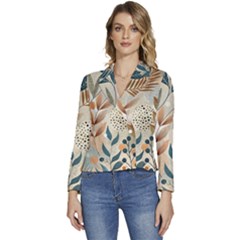 Leaves Pattern Floral Women s Long Sleeve Revers Collar Cropped Jacket by Salmanaz77