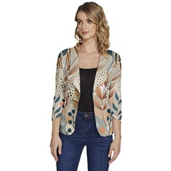 Leaves Pattern Floral Women s One-button 3/4 Sleeve Short Jacket by Salmanaz77