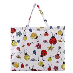 Seamless Pattern Nature Flowers Zipper Large Tote Bag