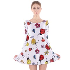 Seamless Pattern Nature Flowers Long Sleeve Velvet Skater Dress