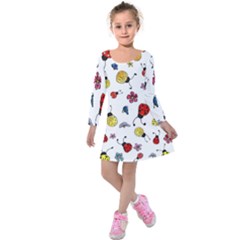 Seamless Pattern Nature Flowers Kids  Long Sleeve Velvet Dress