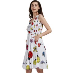 Seamless Pattern Nature Flowers Sleeveless V-neck Skater Dress With Pockets