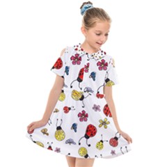 Seamless Pattern Nature Flowers Kids  Short Sleeve Shirt Dress by Salmanaz77