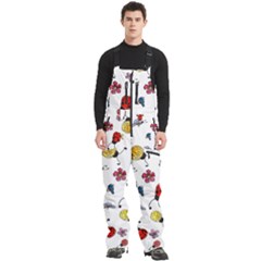 Seamless Pattern Nature Flowers Men s Front Zip Ski And Snowboard Bib Pants