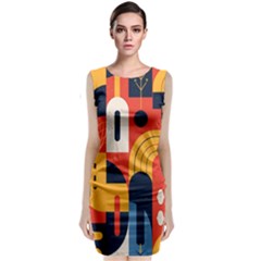 Abstract Pattern Design Sleeveless Velvet Midi Dress