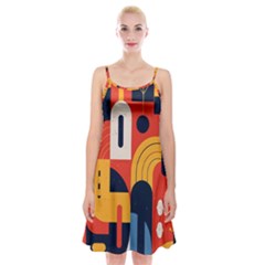 Abstract Pattern Design Spaghetti Strap Velvet Dress