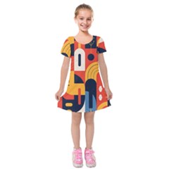 Abstract Pattern Design Kids  Short Sleeve Velvet Dress