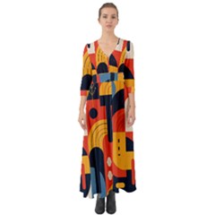 Abstract Pattern Design Button Up Boho Maxi Dress by Salmanaz77