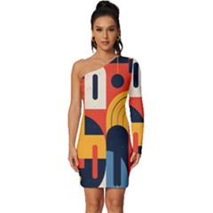 Abstract Pattern Design Long Sleeve One Shoulder Mini Dress by Salmanaz77