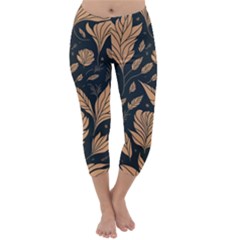 Background Pattern Leaves Texture Capri Winter Leggings 