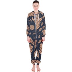 Background Pattern Leaves Texture Hooded Jumpsuit (ladies)