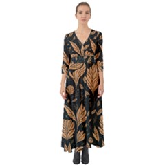 Background Pattern Leaves Texture Button Up Boho Maxi Dress by Salmanaz77