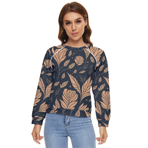 Background Pattern Leaves Texture Women s Long Sleeve Raglan T-shirt by Salmanaz77