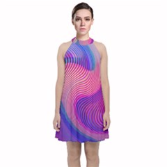 Swirl Twirl Design Pattern Purple Velvet Halter Neckline Dress 