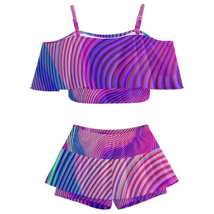 Swirl Twirl Design Pattern Purple Kids  Off Shoulder Skirt Bikini