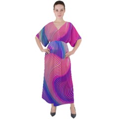 Swirl Twirl Design Pattern Purple V-neck Boho Style Maxi Dress by Salmanaz77