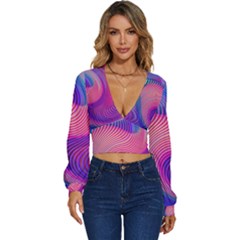 Swirl Twirl Design Pattern Purple Long Sleeve Deep-v Velour Top