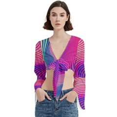 Swirl Twirl Design Pattern Purple Trumpet Sleeve Cropped Top