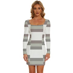 Minimal Mixed Abstract Lines Print Copia Long Sleeve Square Neck Bodycon Velvet Dress by dflcprintsclothing