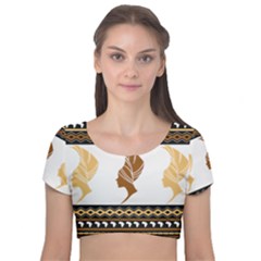 African Women Pattern Seamless Style Velvet Short Sleeve Crop Top  by Bedest