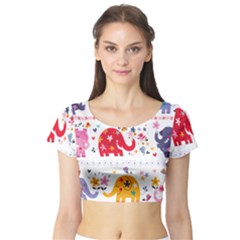 African Elephant Cute Cartoon Seamless Shading Cartoon Character Short Sleeve Crop Top by Bedest