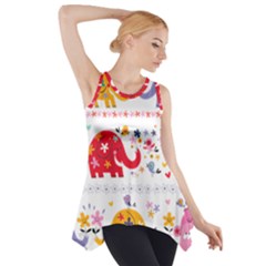 African Elephant Cute Cartoon Seamless Shading Cartoon Character Side Drop Tank Tunic by Bedest