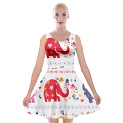 African Elephant Cute Cartoon Seamless Shading Cartoon Character Velvet Skater Dress