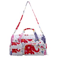 African Elephant Cute Cartoon Seamless Shading Cartoon Character Sports Gym Duffle Bag With Shoe Compartment by Bedest