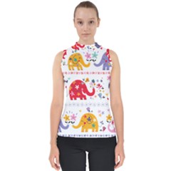 African Elephant Cute Cartoon Seamless Shading Cartoon Character Mock Neck Shell Top by Bedest