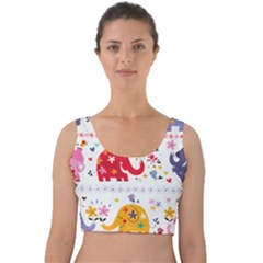 African Elephant Cute Cartoon Seamless Shading Cartoon Character Velvet Crop Top by Bedest