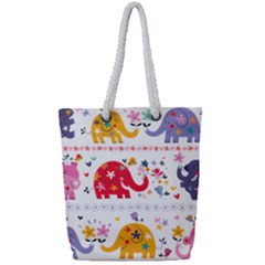 African Elephant Cute Cartoon Seamless Shading Cartoon Character Full Print Rope Handle Tote (small) by Bedest