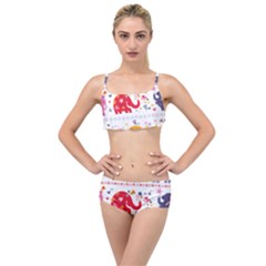 African Elephant Cute Cartoon Seamless Shading Cartoon Character Layered Top Bikini Set by Bedest