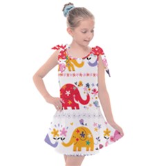 African Elephant Cute Cartoon Seamless Shading Cartoon Character Kids  Tie Up Tunic Dress by Bedest