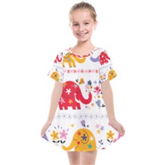 African Elephant Cute Cartoon Seamless Shading Cartoon Character Kids  Smock Dress by Bedest