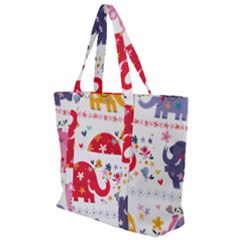 African Elephant Cute Cartoon Seamless Shading Cartoon Character Zip Up Canvas Bag by Bedest