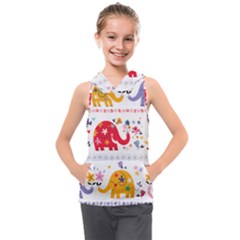 African Elephant Cute Cartoon Seamless Shading Cartoon Character Kids  Sleeveless Hoodie by Bedest