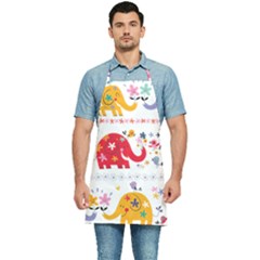 African Elephant Cute Cartoon Seamless Shading Cartoon Character Kitchen Apron by Bedest