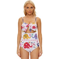 African Elephant Cute Cartoon Seamless Shading Cartoon Character Knot Front One-piece Swimsuit by Bedest