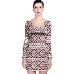 Ukrainian Folk Seamless Pattern Ornament Long Sleeve Velvet Bodycon Dress