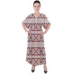 Ukrainian Folk Seamless Pattern Ornament V-neck Boho Style Maxi Dress by Bedest