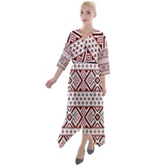 Ukrainian Folk Seamless Pattern Ornament Quarter Sleeve Wrap Front Maxi Dress by Bedest